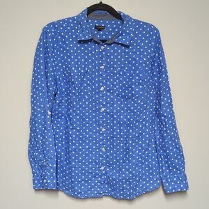 Blue Polka Dot Button-Up Shirt - Tailored Look
